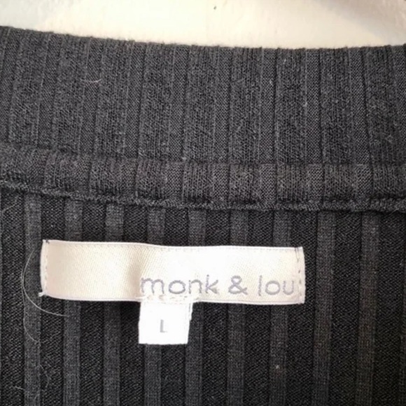 Monk & Lou Ribbed Knitted Knit Puff Long Sleeve Comfy Crop Top Shirt Black - Picture 6 of 7